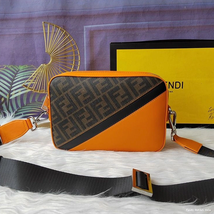 Affordable Camera In Fabric Compact Brown Orange Fendi Motif Case FF 0806
